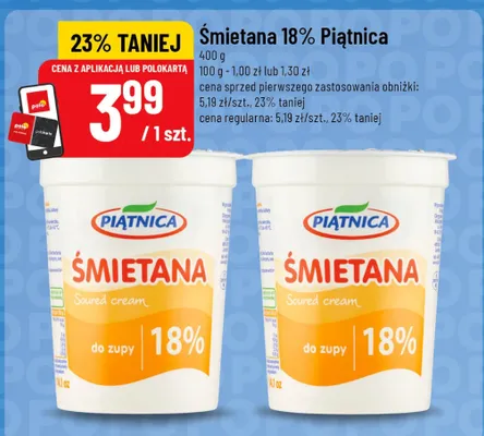 Śmietana 18% Piątnica promocja w POLOmarket