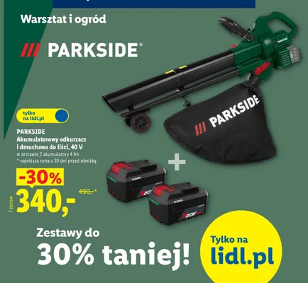 Akumulatorowy odkurzacz i dmuchawa do liści Parkside 40V z 2 akumulatorami 4Ah promocja w Lidl