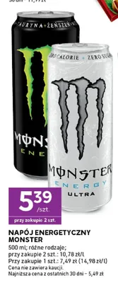 Napój energetyczny Monster Energy Ultra promocja w Stokrotka