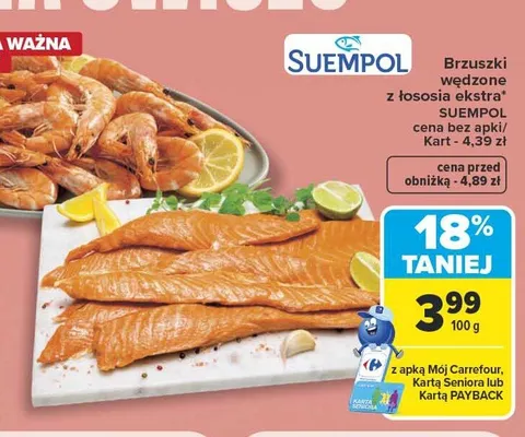 Brzuszki wędzone z łososia ekstra SUEMPOL promocja w Carrefour