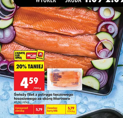 Świeży filet z pstrąga tęczowego łososiowego ze skórą Marinero promocja w Biedronka