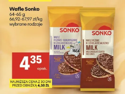 Wafle ryżowe w czekoladzie mlecznej Sonko Milk promocja w Delikatesy Centrum