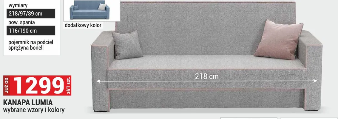 Kanapa Lumia 218/97/89cm wybrane wzory i kolory promocja w Merkury Market