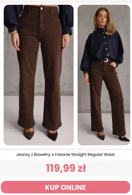 Jeansy z bawełny o fasonie Straight Regular Waist Reneé promocja w Renee