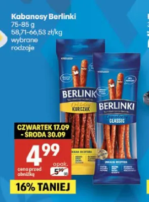 Kabanosy Berlinki Classic promocja w Delikatesy Centrum