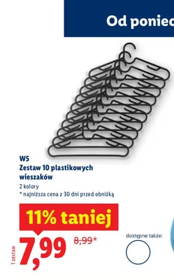 Zestaw 10 plastikowych wieszaków promocja w Lidl