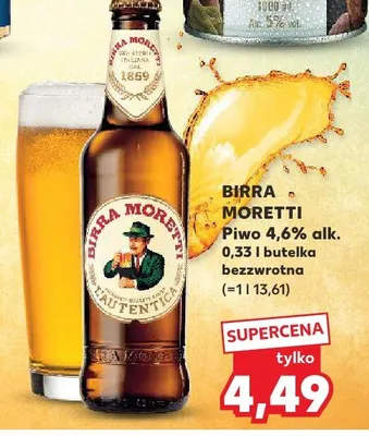Piwo Birra Moretti 4,6% alk. promocja w Kaufland