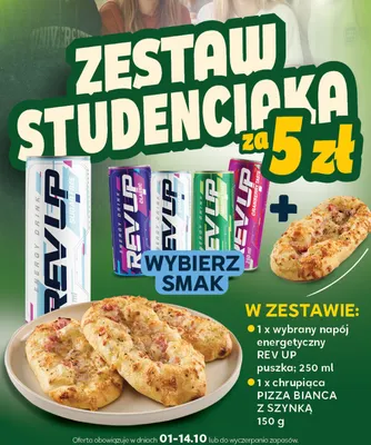 Zestaw Studenciaka napój energetyczny Rev Up + pizza Bianca z szynką promocja w Stokrotka