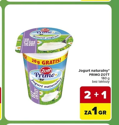 Jogurt naturalny bez laktozy Primo Zott promocja w Carrefour Express