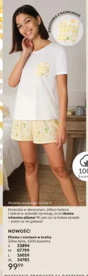 Piżama z szortami w kratkę żółto-biała 100% bawełna promocja w AVON
