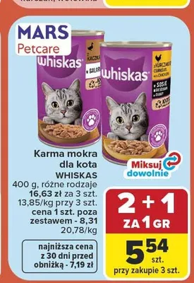 Karma mokra dla kota Whiskas z kaczką w galaretce promocja w Carrefour Market