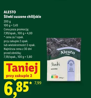 Śliwki suszone chilijskie Alesto promocja w Lidl
