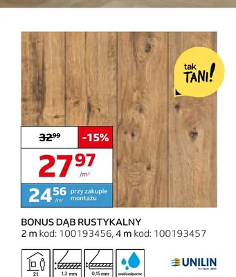 Wykładzina elastyczna Bonus Dąb Rustykalny promocja w Komfort