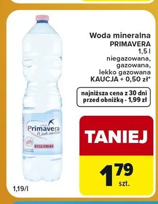 Woda mineralna Primavera gazowana promocja w Carrefour Express
