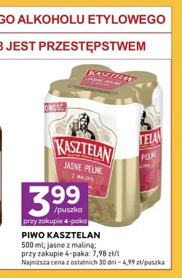 Piwo Kasztelan Jasne Pełne z Maliną 4-pak promocja w Stokrotka