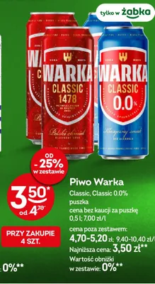 Piwo bezalkoholowe Warka Classic promocja w Żabka