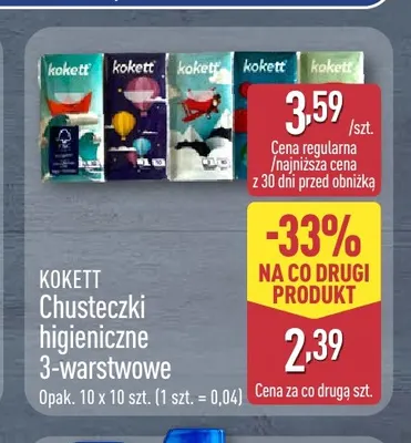 Chusteczki higieniczne 3-warstwowe Kokett 10-pak promocja w Aldi