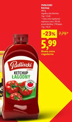 Ketchup pikantny Pudliszki promocja w Lidl