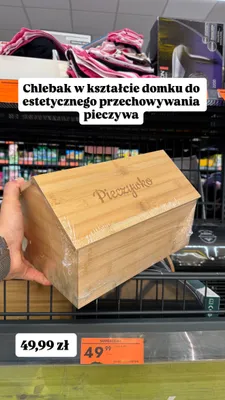 Chlebak drewniany w kształcie domku promocja w Biedronka