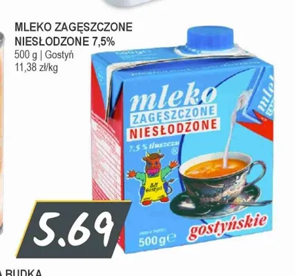 Mleko zagęszczone niesłodzone Gostyń 7,5% promocja w Słoneczko