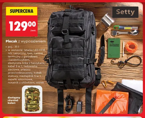 Plecak z wyposażeniem Setty 35l promocja w Biedronka