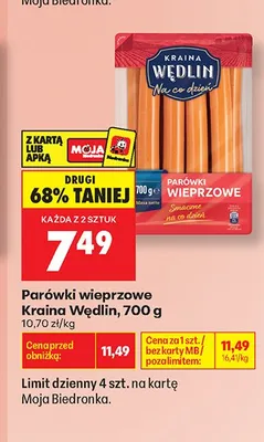 Parówki wieprzowe Kraina Wędlin promocja w Biedronka
