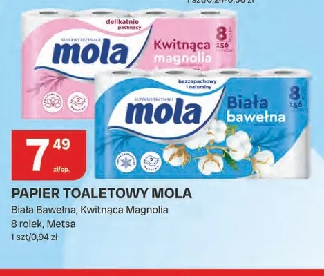 Papier toaletowy Mola Biała Bawełna 8-pak promocja w Chorten