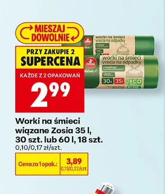 Worki na śmieci wiązane Zosia 60 l 18-pak promocja w Biedronka