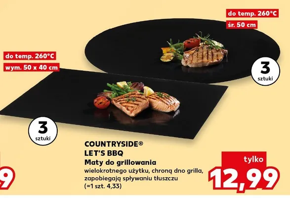Maty do grillowania Countryside Let's BBQ 50x40cm wielokrotnego użytku chronią dno grilla zapobiegają spływaniu tłuszczu promocja w Kaufland