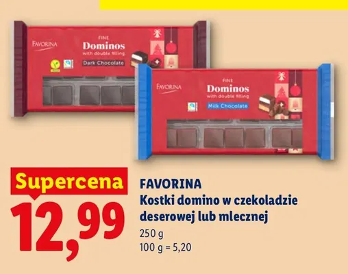 Kostki domino w czekoladzie mlecznej Favorina promocja w Lidl