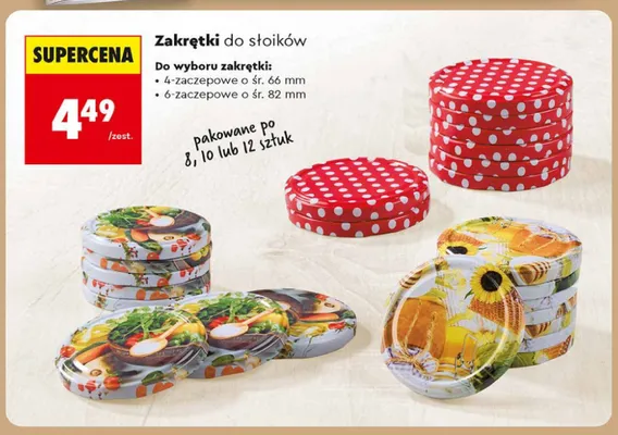 Zakrętki do słoików 4-zaczepowe o śr. 66mm promocja w Biedronka