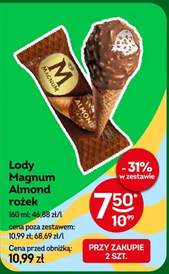 Lody Magnum Almond rożek promocja w Żabka