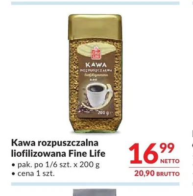 Kawa rozpuszczalna liofilizowana Fine Life promocja w Makro