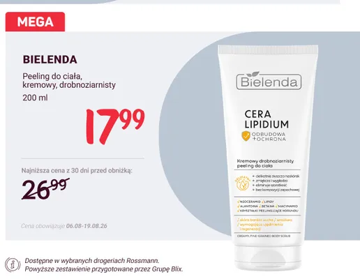 Peeling do ciała kremowy drobnoziarnisty Bielenda Cera Lipidium promocja w Rossmann