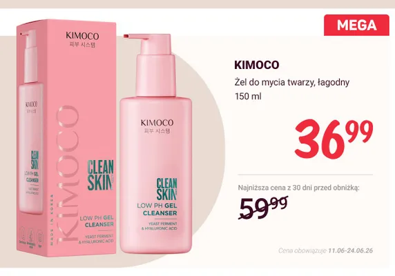Żel do mycia twarzy łagodny Kimoco promocja w Rossmann