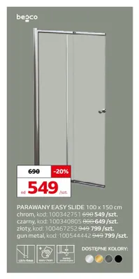Parawan Easy Slide 100x150 cm chrom Besco promocja w Komfort