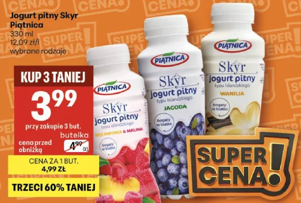 Jogurt pitny Skyr wybrane rodzaje promocja w Delikatesy Centrum