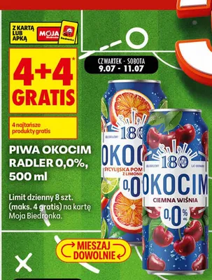 Piwo bezalkoholowe Okocim Radler Ciemna Wiśnia promocja w Biedronka