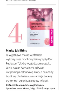 Maska w płachcie wygładzająca i przeciwzmarszczkowa Asoa promocja w Hebe