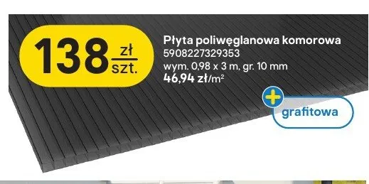 Płyta poliwęglanowa komorowa grafitowa Scala 0,98x3 m promocja w Castorama