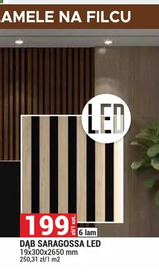 Lamel akustyczny na filcu Dąb Saragossa LED 6 lam 19x300x2650mm promocja w Merkury Market