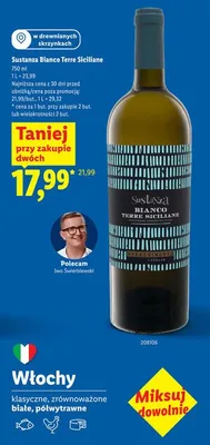 Wino Sustanza Bianco Terre Siciliane białe półwytrawne w drewnianych skrzynkach promocja w Lidl