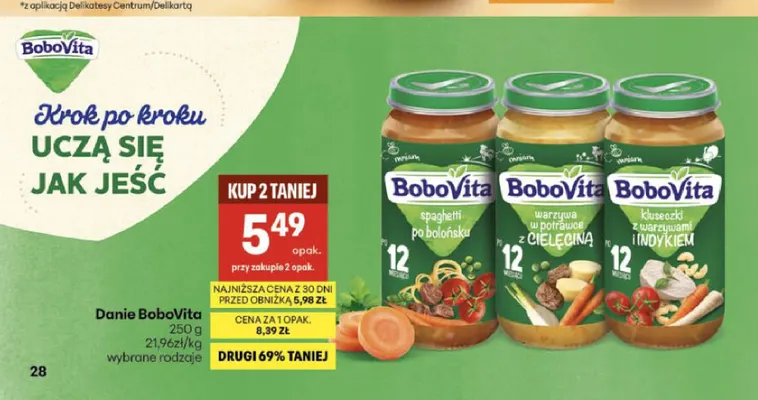 Danie kluseczki z warzywami i indykiem BoboVita promocja w Delikatesy Centrum