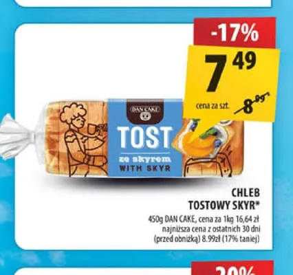 Chleb tostowy ze skyrem Dan Cake promocja w Arhelan