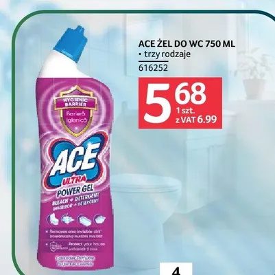 Żel do WC ACE Ultra Power Gel 750ml, trzy rodzaje, 616252 promocja w Selgros