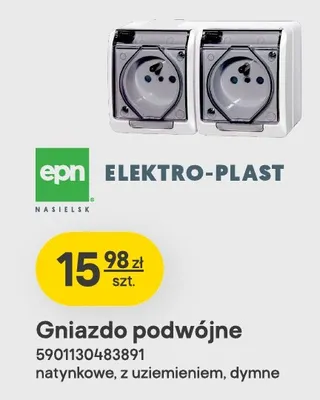 Gniazdo podwójne ELEKTRO-PLAST natynkowe z uziemieniem dymne promocja w Castorama