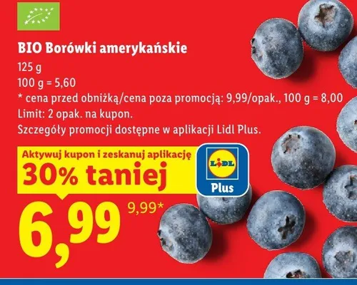 BIO Borówki amerykańskie promocja w Lidl
