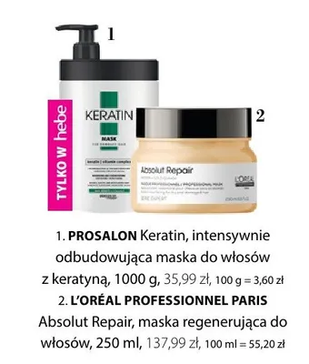 Maska do włosów z keratyną Prosalon Keratin intensywnie odbudowująca promocja w Hebe