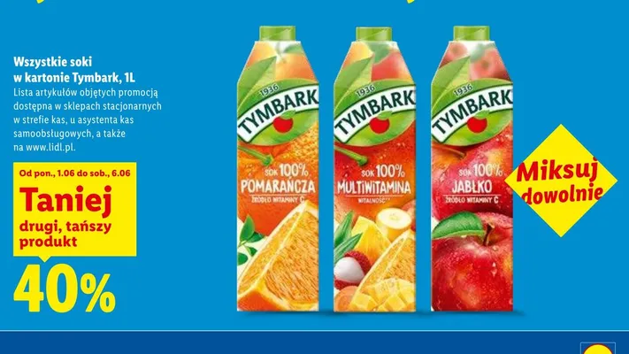 Sok 100% multiwitamina Tymbark promocja w Lidl