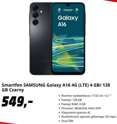 Smartfon SAMSUNG Galaxy A16 4 g Czarny promocja w Media Markt